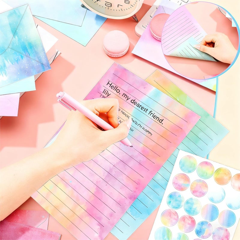 Halloluck 160 Pcs Stationery Writing Paper with Envelopes, 50 Double Sided Stationery Papers with 50 Matching Envelopes and 60 Round Dot Sticker, 10 Unique Designs - Image 5